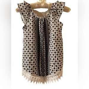 Self Esteem Black And White Sleeveless Top With Lace
